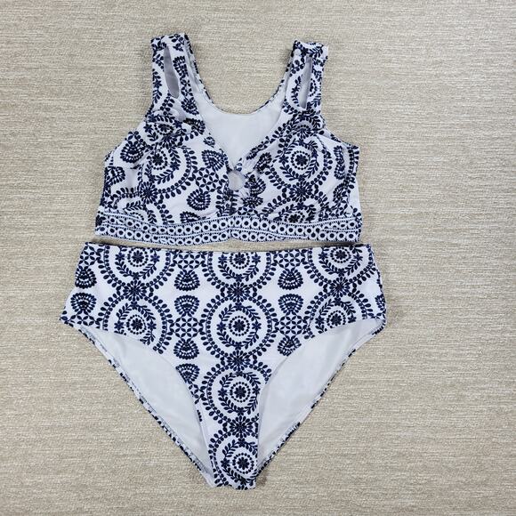 Bikini Swimwear Womens 4XL Blue‎ White Keyhole Soft Padding Swim Beach Summer - Picture 1 of 14